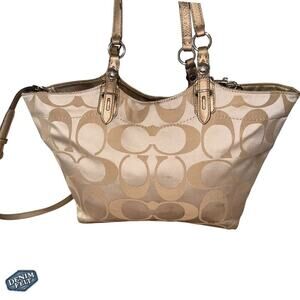 Coach Champagne/Tan Monogram Canvas Shoulder Bag/Purse